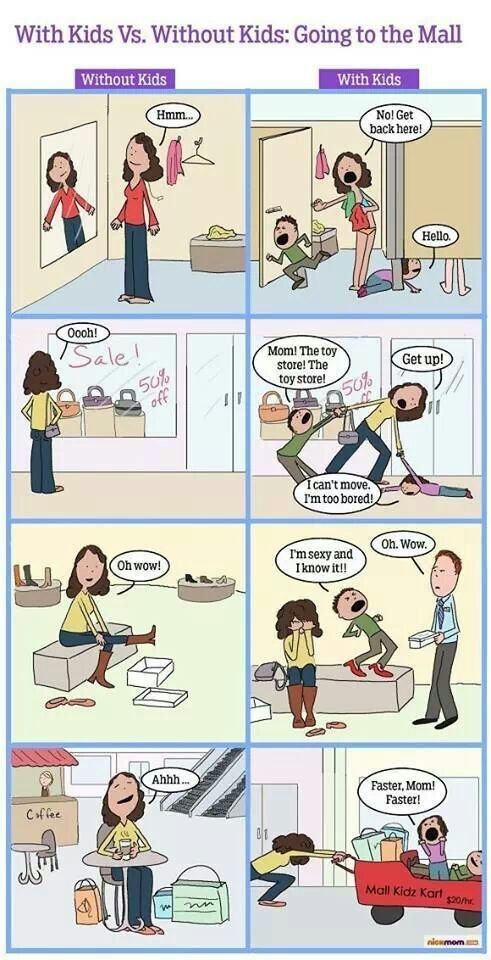 Kids vs.without kids:going to the mall