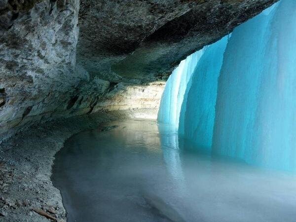 Behind a Frozen Waterfall in Minnesota