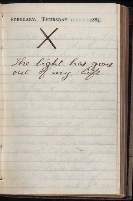 Theodore Roosevelt's diary on Valentine's day, after his wife and mother died on the same day. 1884 
