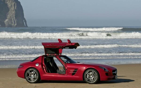 #mercedes #sls #red #german #car #beach
