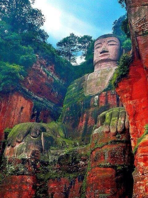 Leshan Giant Buddha in Leshan, China. Largest carved stone Buddha and tallest pre-modern statue in the world...
