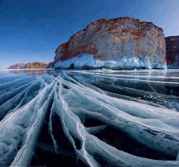 Frozen Lake Baikal in Siberia