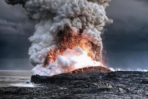 Volcanic Lava Meets Ocean Water, Hawaii, USA