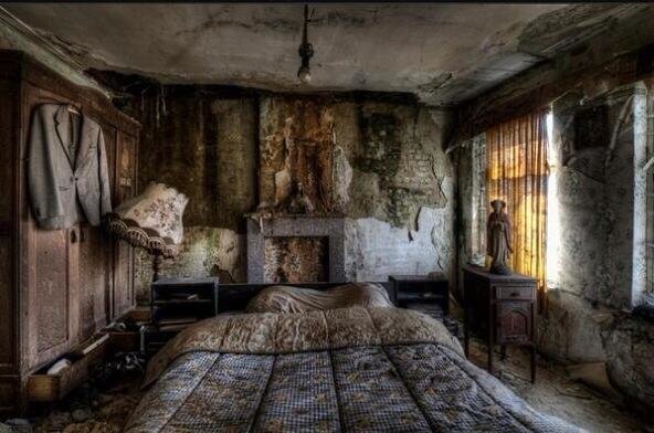 Abandoned farm house bedroom