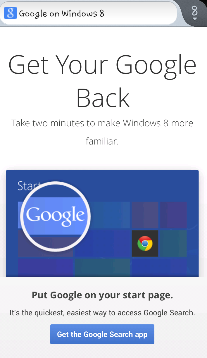 get your #google back campaign for windows 8 users