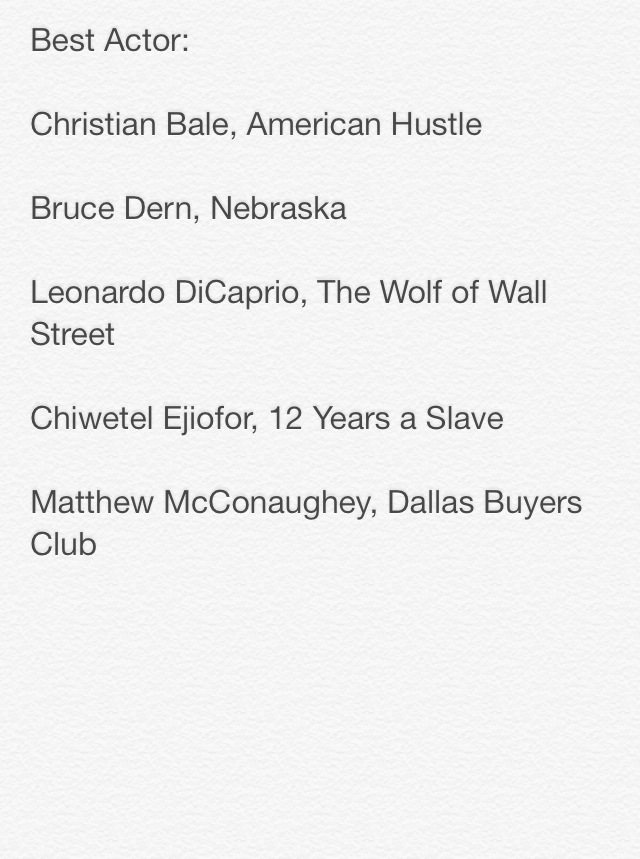 Oscar Award Nomination (Best Actor)