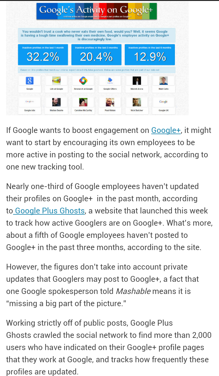 One-Third of Google Employees Haven't Posted to Google+ in Past Month [REPORT] 