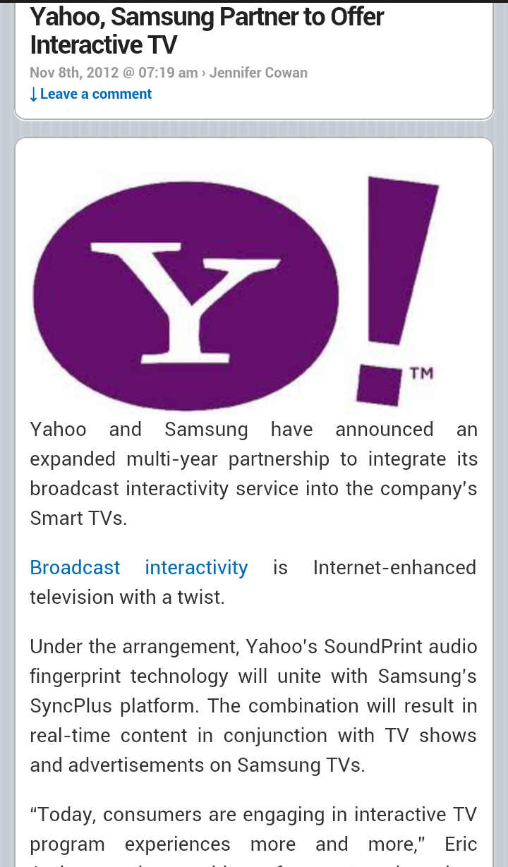 Yahoo, #Samsung Partner to Offer Interactive TV