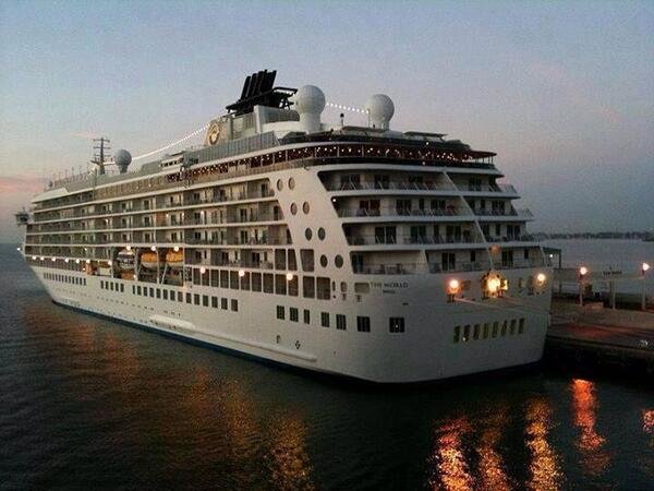 This is a cruise ship named The World where residents permanently live as it travels around the globe