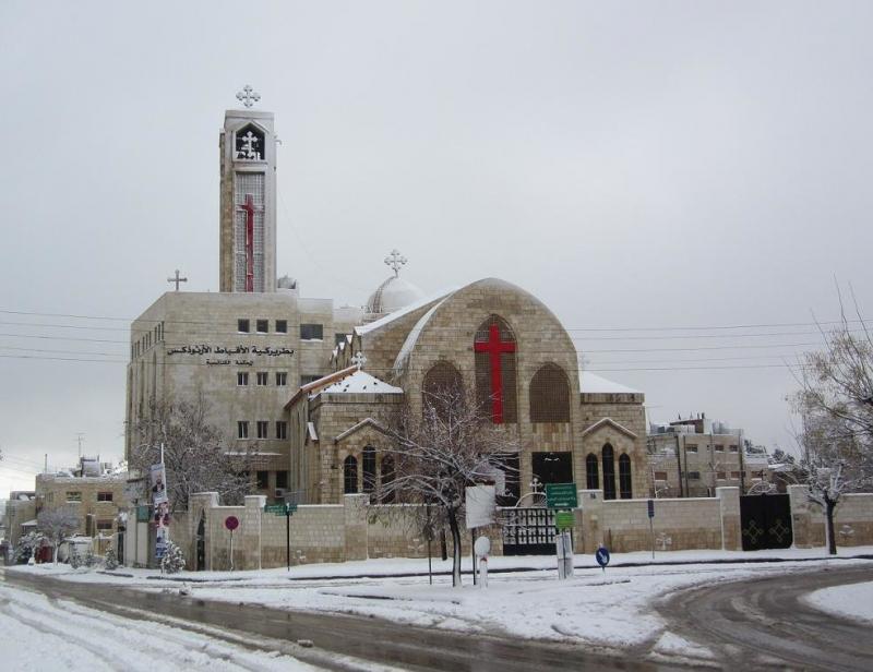 coptic orthodox church in #amman covered with snow