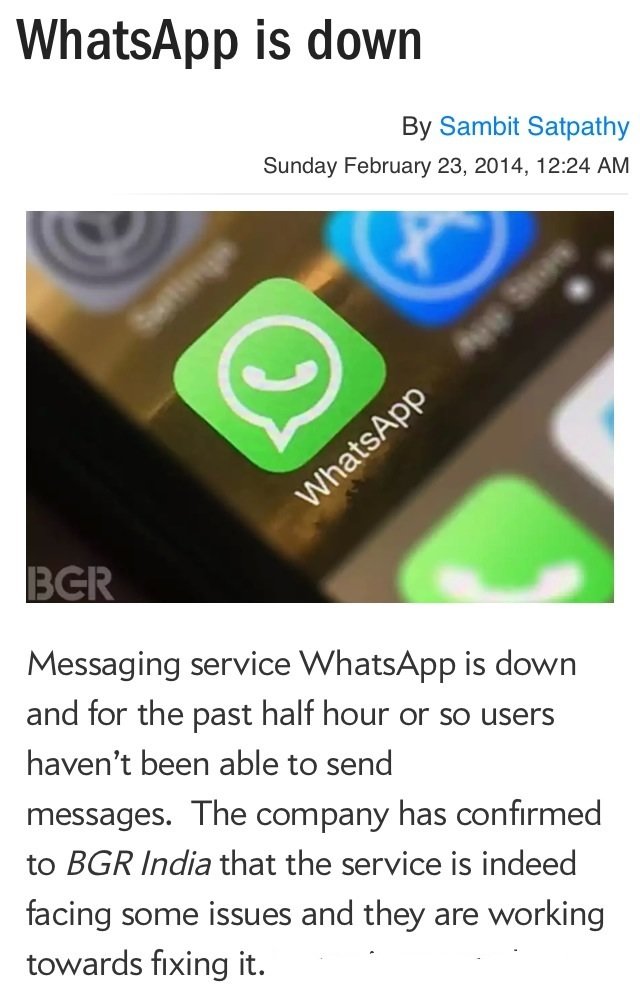 Whatsapp down 2 days after being sold by 19 Billion dollars