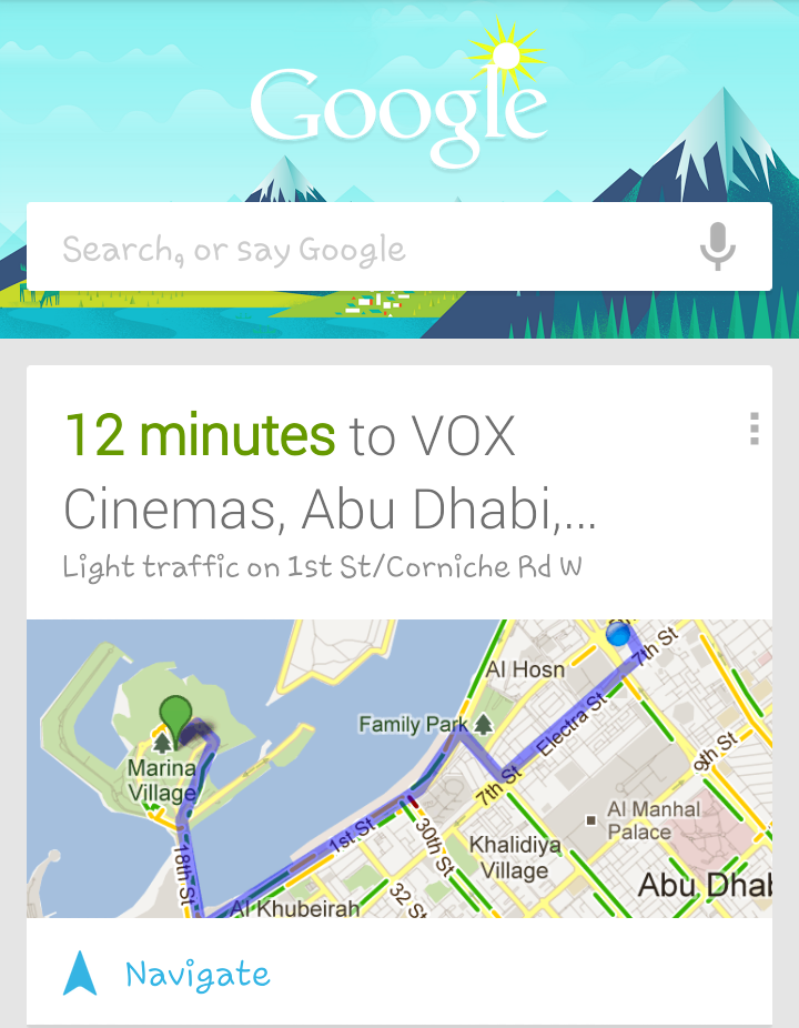 I was searching for a movie in vox cinema in marina mall, and #Google suggested the route to 