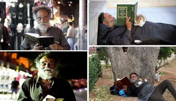 صورة المشرد الاردني نبيل حساين يستهويه الشارع وكان أي مال يصله يخصصه لطعام له ولقط