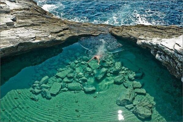 Incredibly beautiful natural pool in Thassos, Giola lagoon, Greece