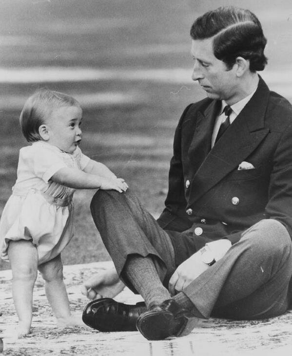 Baby Prince William and Prince Charles playing in New Zealand, 1983