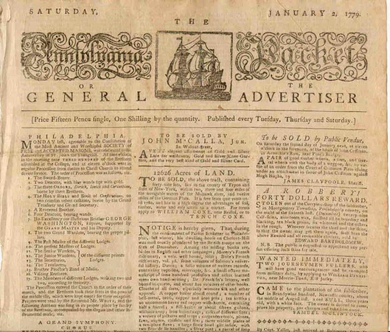 Newspaper January 2nd 1779