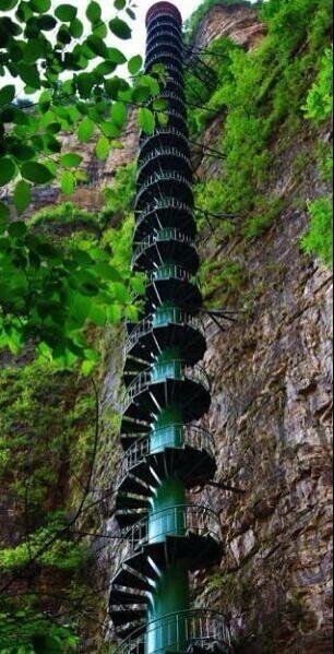 A 300-foot staircase along a mountain face in the Taihang Mountains in Linzhou, China