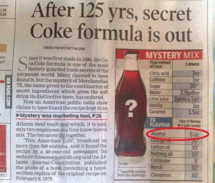 Coke Formula is Out and Yes it has Alcohol 