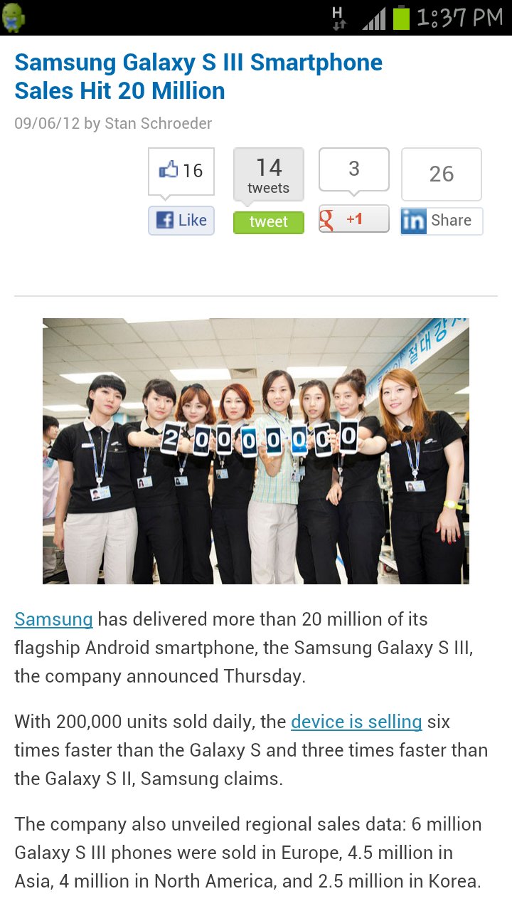 Samsung Galaxy S III Smartphone Sales Hit 20 Million 