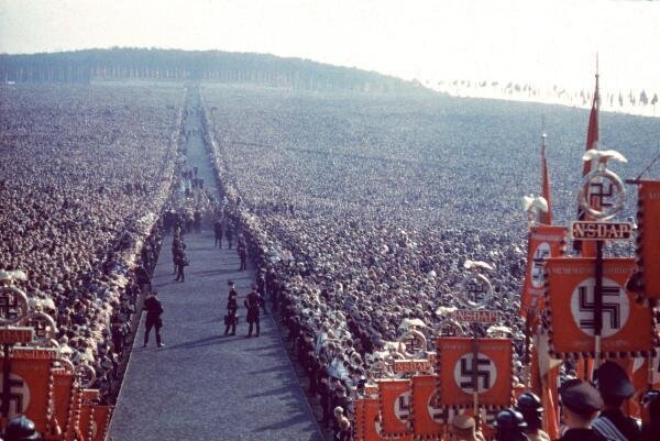 Colour photo of a Nazi rally taken by one of Hitler's personal photographers. 1930s