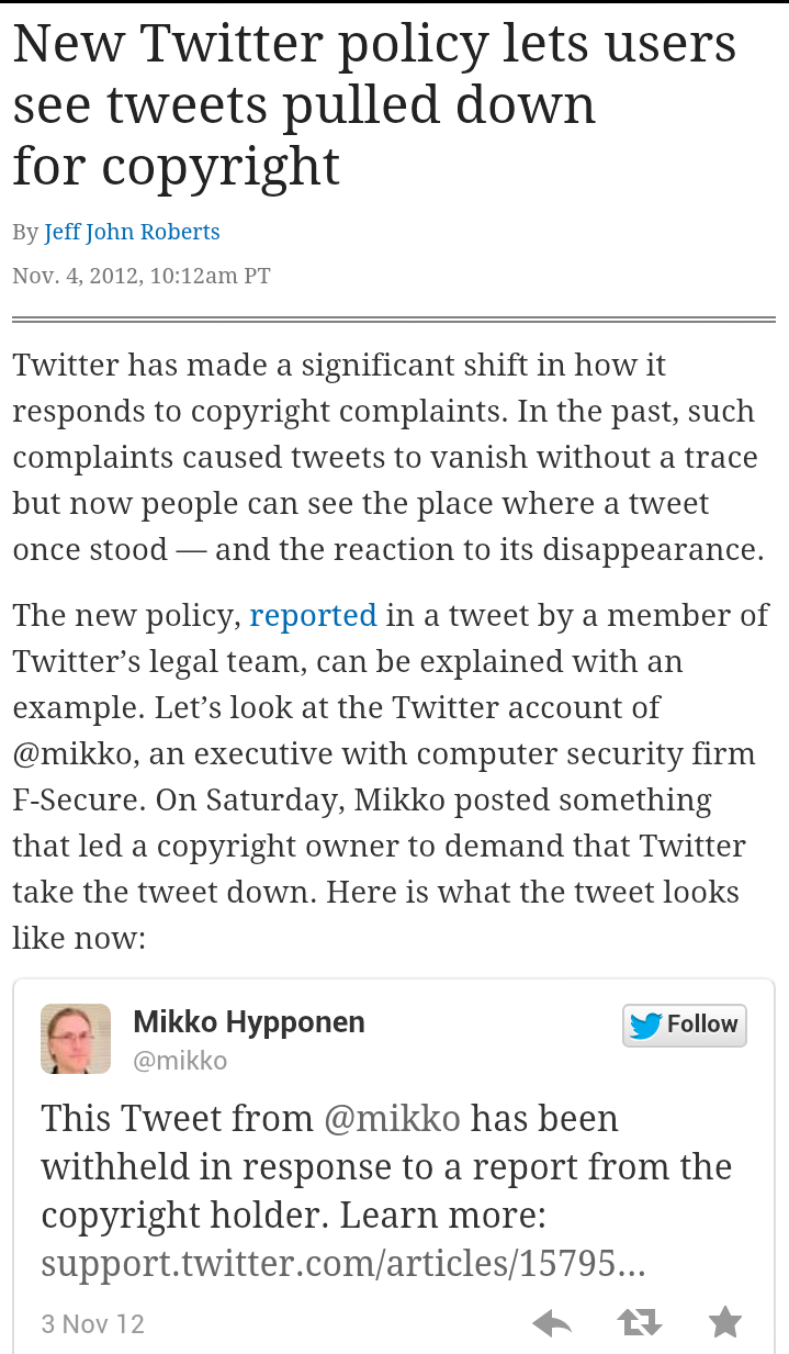 New Twitter policy lets users see pulled down tweets for copyright