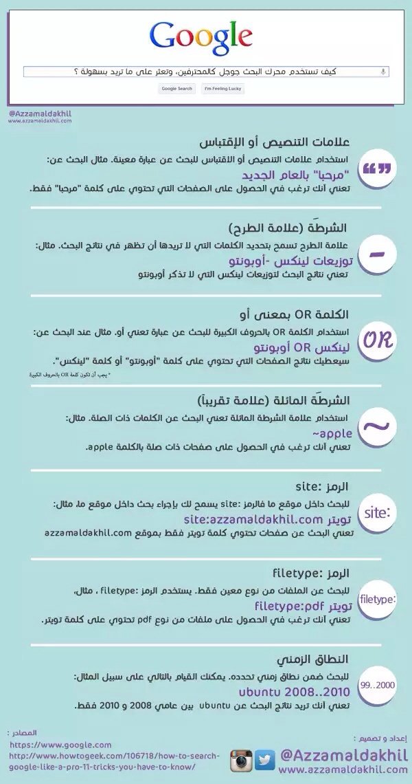 كيف تستخدم محرك البحث جوجل كالمحترفين #انفوجرافيك