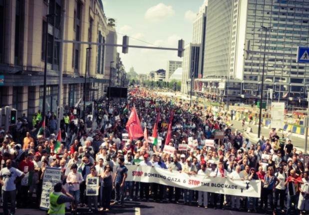 Belgium , Brussels 12 000 people stand up for Gaza, today!#GazaUnderAttack #PrayForGaza #FreePalestine #ICC4Israel 