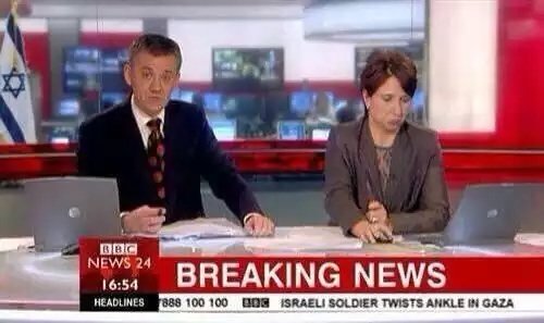 قناة الBBC تظهر خبر التواء رجل جندي اسرائيلي كخبر عاجل #غزة_تحت_القصف