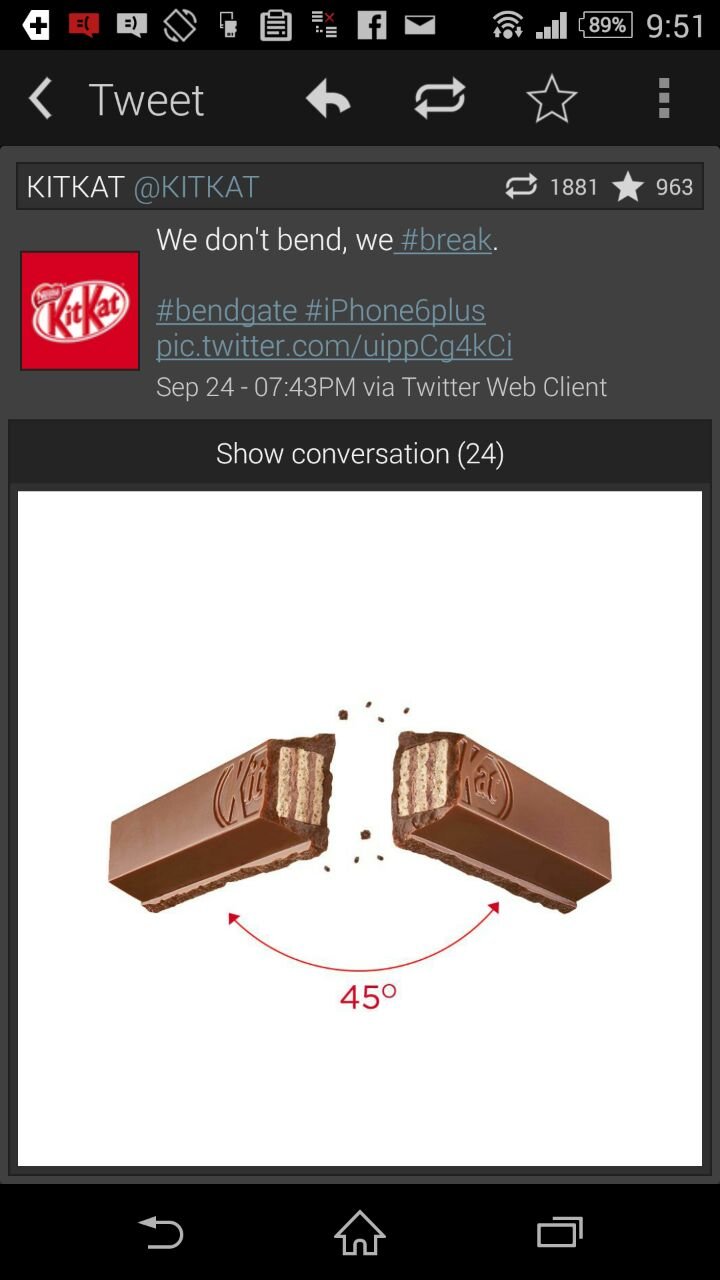 كيت كات تسخر من فضيحة انحناء ايفون 6 بلس #kitkat #iphone6plus #bendgate