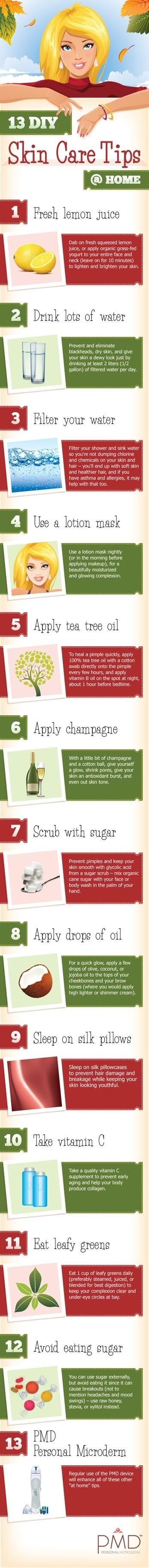 13 DIY Skin Care Tips @ Home #infographic