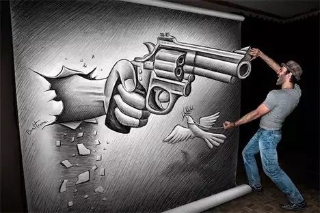 رسومات ثلاثية الأبعاد بقلم الرصاص -مسدس يخرج من ورقة-