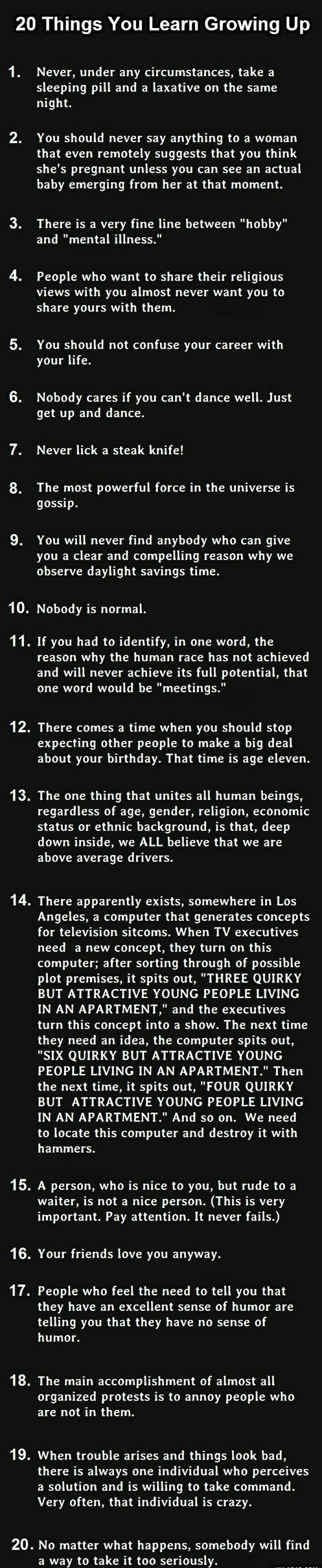 twenty things you learn growing up 