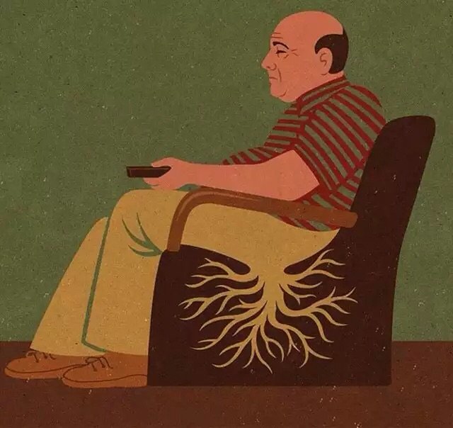 #كاريكاتير عن الكسل وعدم الحركة نتيجة للتطور