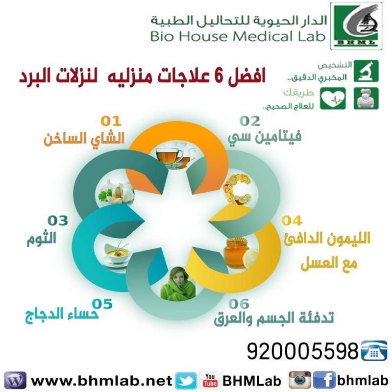 أفضل خمسة علاجات منزلية لنزلات البرد #انفوجرافيك #صحة 