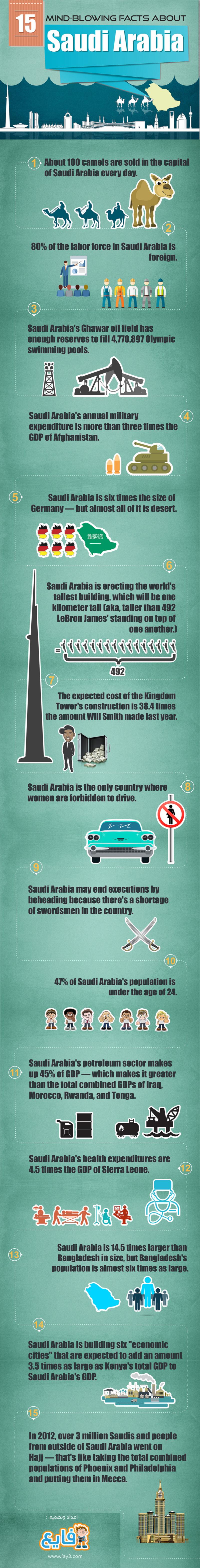 Fifteen mind-blowing facts about Saudi Arabia #infographic