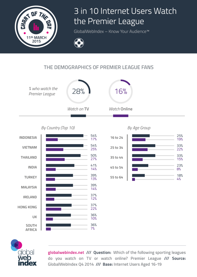 Three in 10 Internet Users Watch the Premier League #infographic #premiereleague