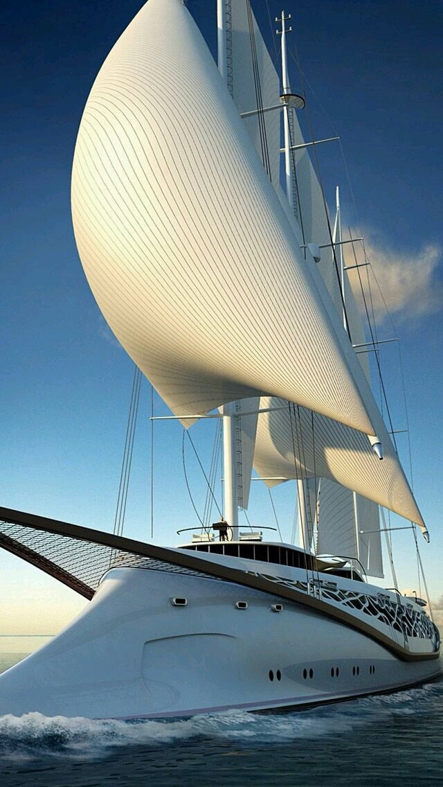 صورة لتصميم يخت يسير على الطاقة الشمسية والرياح