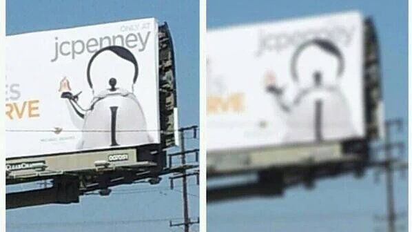 This JCPenny Tea Kettle billboard was taken down after it was believed to purposely resemble Hitler