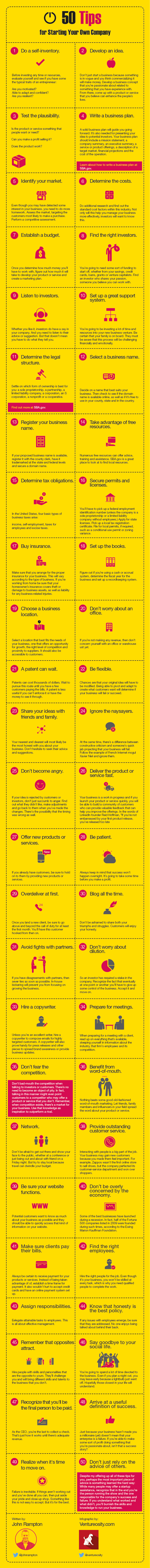 Fifty tips to start your company#Infographic
