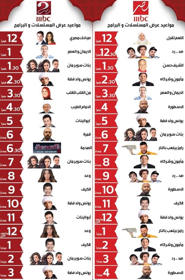 مواعيد عرض المسلسلات والبرامج على قناة Mbc مصر #مسلسلات_رمضان 2016 