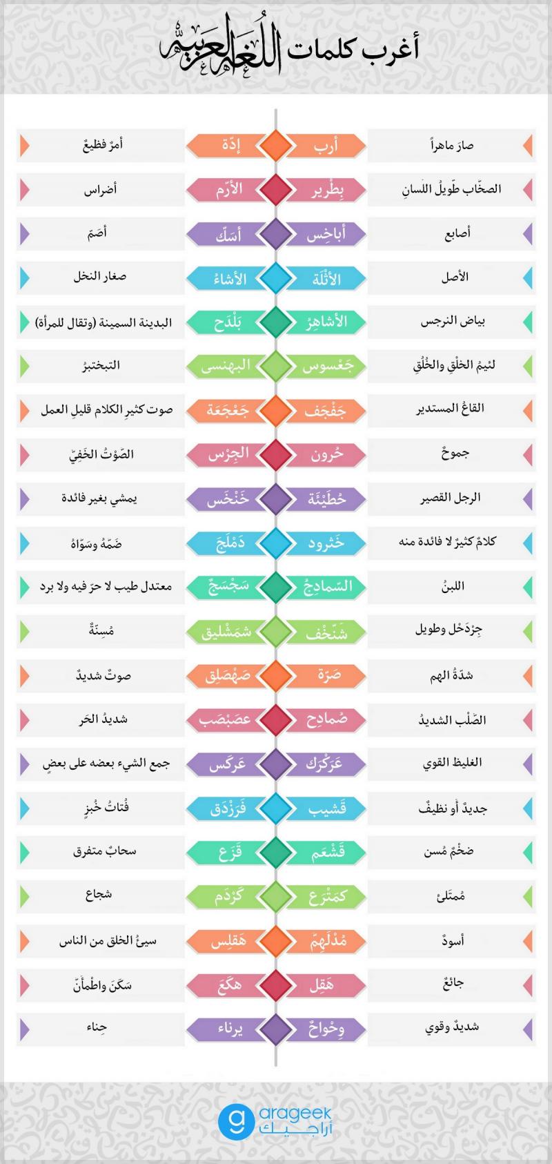 أغرب كلمات اللغة العربية #انفوجرافيك #انفوجرافيك_عربي