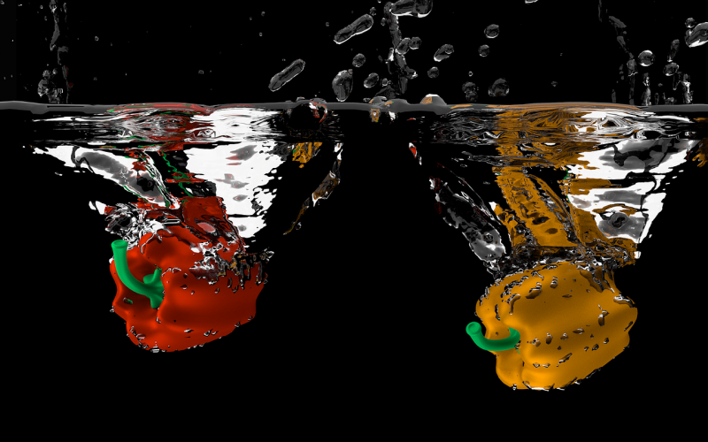 صور لـ #ماء #3D #خضروات #فلفل_أحمر #فقاعات_هواء #Raytracing
