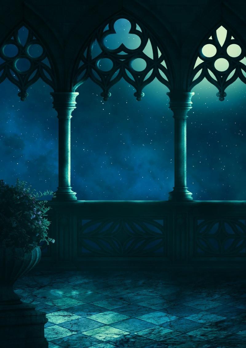 صور تحتوي #ضباب #شرفة #ليل #السماء_المرصعة_بالنجوم #القمر #خيال