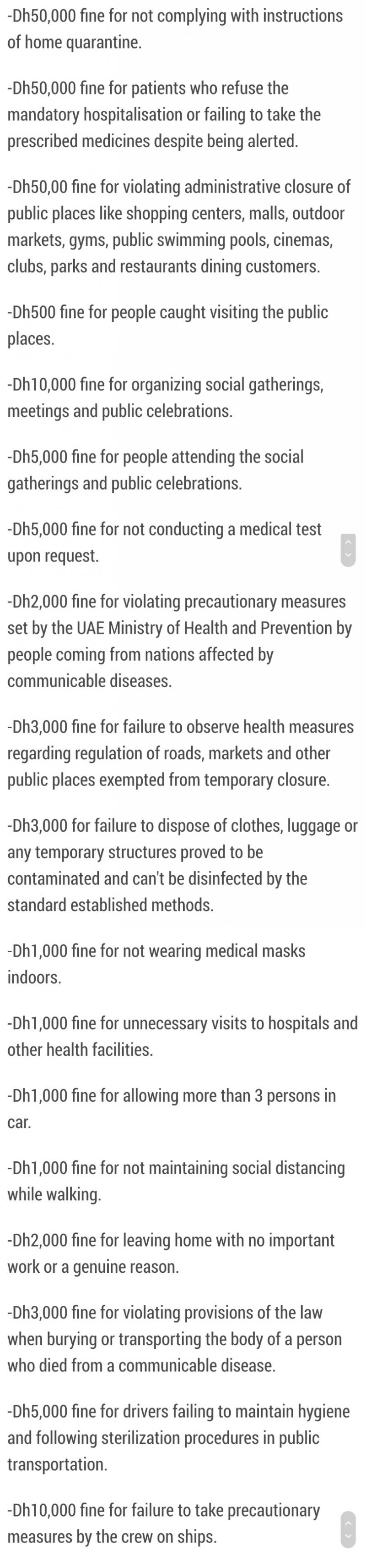 List of Fines in #UAE for Violating #Corona precautions