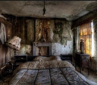 Abandoned farm house bedroom